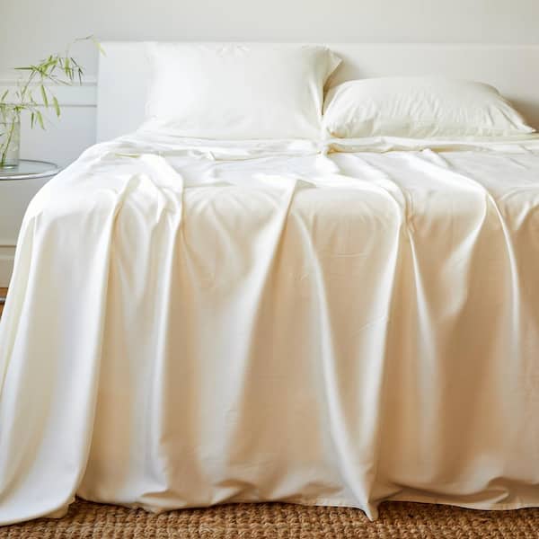 BEDVOYAGE Luxury 100% Viscose from Bamboo Bed Sheet Set (4-pcs), Cal King - Ivory
