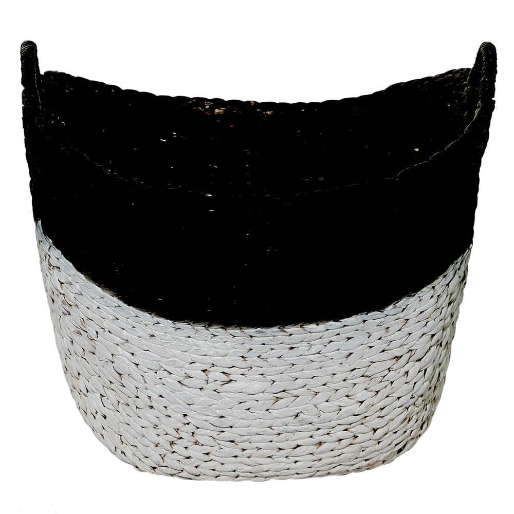 Round 21.5" Seagrass Storage Basket in Black and White