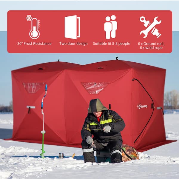 Outsunny 8-Person Waterproof Portable Pop-Up Ice Fishing Shelter with 2  Doors, Red AB1-002RD - The Home Depot