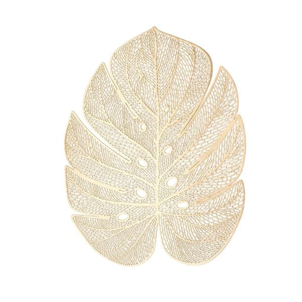 17.7 in. x 13.8 in. Gold Leaf Shaped Metallic Vinyl Placemats Set, Table Mats for Dinner Table Decoration (Set of 8)