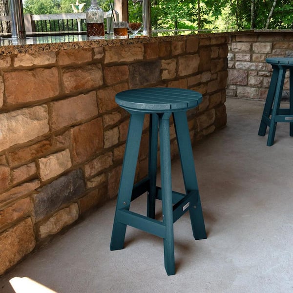 Highwood Birch Nantucket Blue Round Recycled Plastic Bar Height Outdoor Bar Stool
