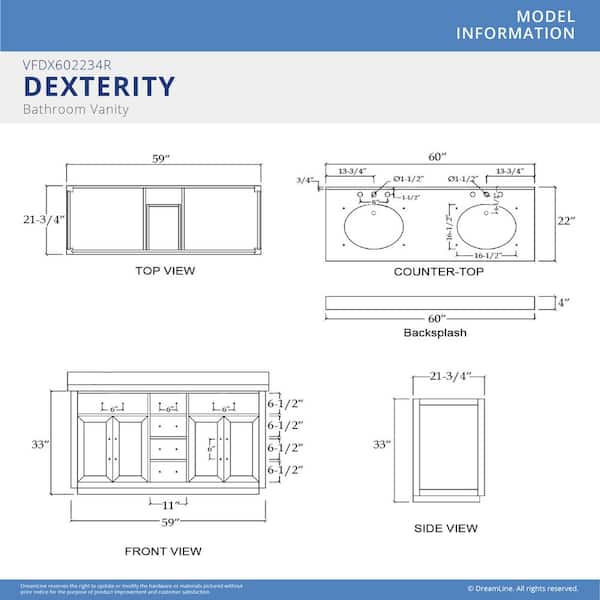Dexterity 60 in. W Wx 22 in. D x 34 in . H Oak Vanity with Oval Undermount Sinks - Light Oak with White Top