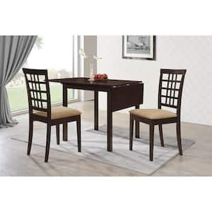 Kelso 3-Piece Cappuccino and Tan Drop Leaf Dining Set