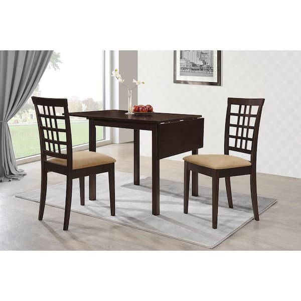 Coaster Kelso 3-Piece Cappuccino and Tan Drop Leaf Dining Set