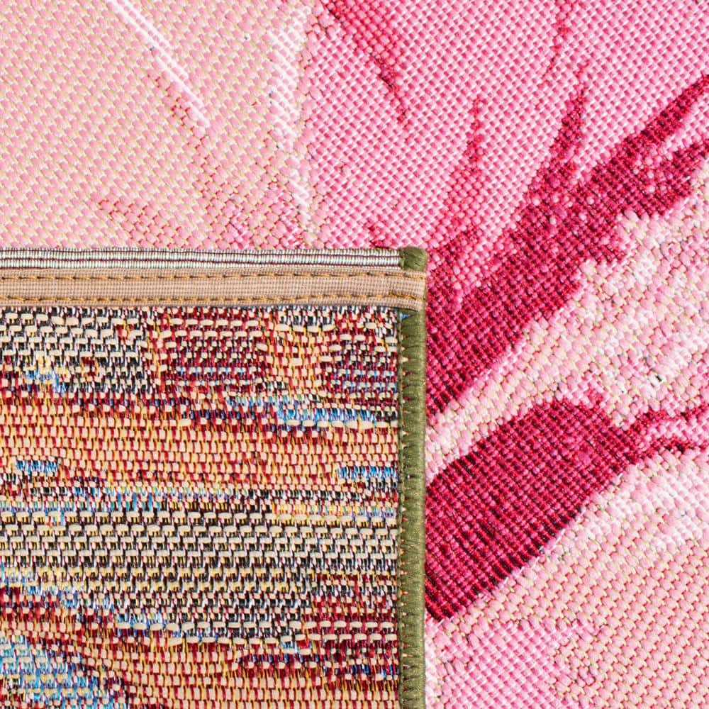 Tropical Floral Green and Pink Synthetic 4' x 6' Area Rug