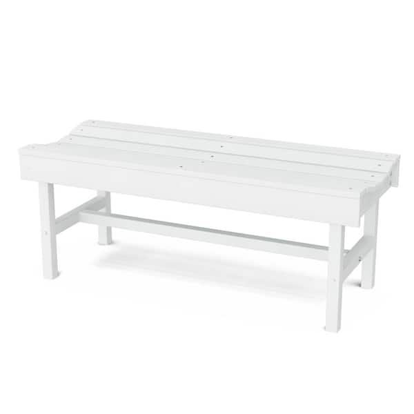 Wildridge Classic 46.5 in. White Plastic Backless Outdoor Vineyard Bench
