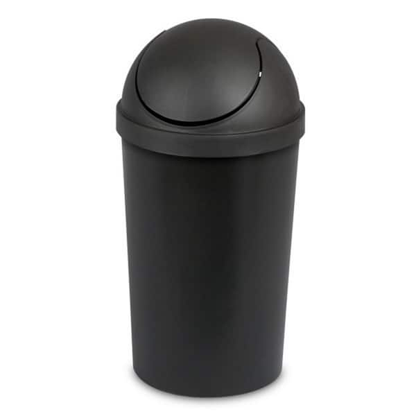 SwingTop Wastebasket, 3 Gal Round Trash Can w/Swing Lid, 6 Pack, Black