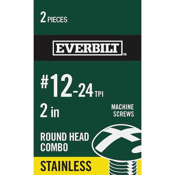 Everbilt #12-24 x 2 in. Stainless Steel Combo Round Head Machine Screw (2-Pack)