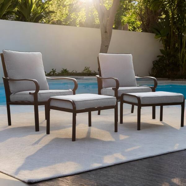 Unbranded 4 Pieces Metal Outdoor Chaise Lounge with Gray Cushions