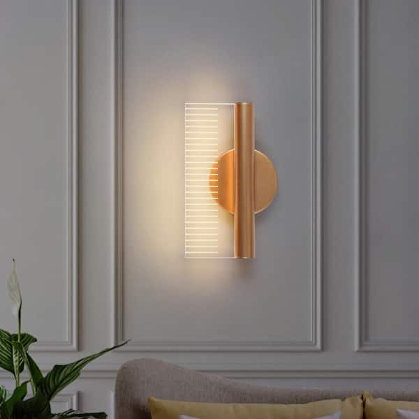 1-Light Gold Wall Sconces with Acrylic Shade, 8W Integrated LED Vanity Lights, Modern Vanity Mirror Light for Bedroom