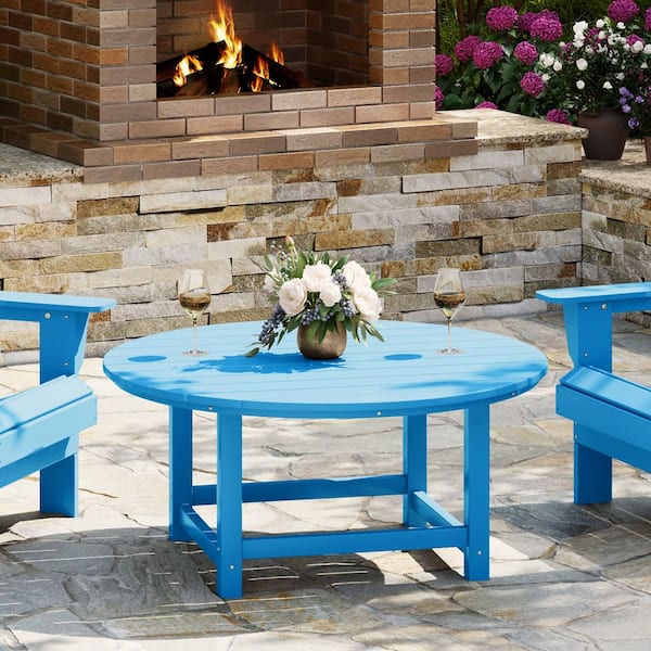 Laguna Outdoor Patio All Weather Fade Proof 38 in. Round HDPE Plastic Conversation Coffee Table in Pacific Blue