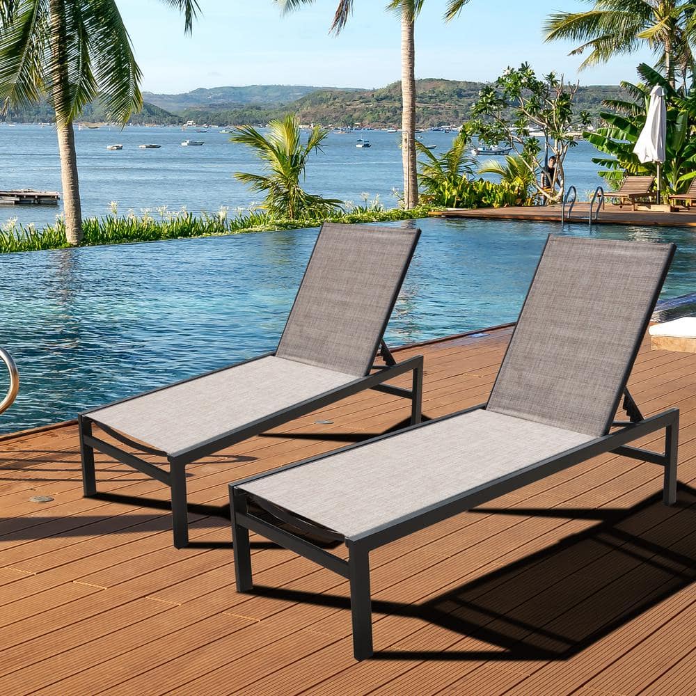 Kozyard 2-Piece Gray and Black Aluminum Outdoor Chaise Lounge Set