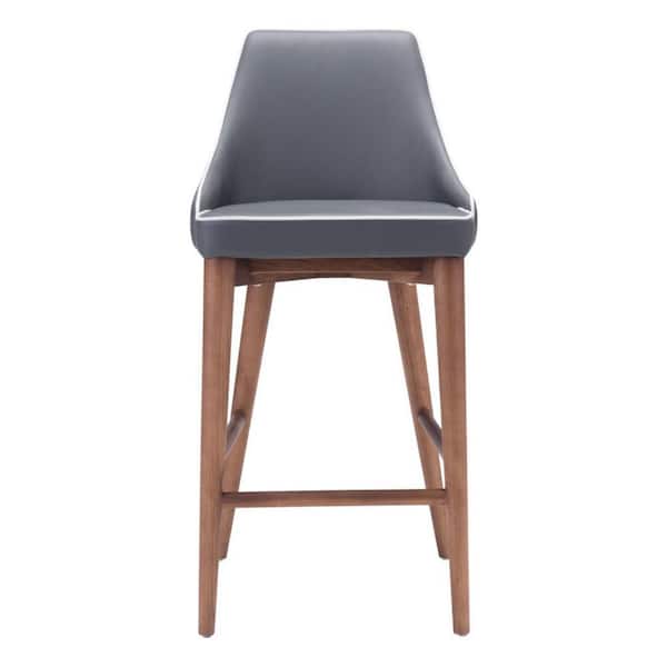 HomeRoots 26 in. Gray Low Back Wood Counter Height Bar Chair with Upholstery Seat