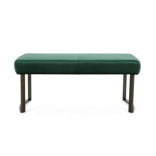 Noble House Bestwick Modern Emerald Velvet Bench with Antique Brass Stainless Steel Legs