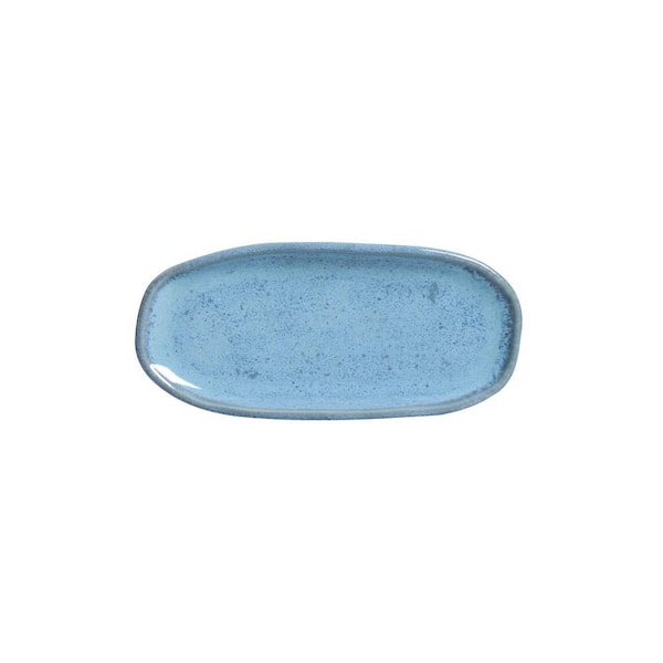 6.49 in. Breeze Light Blue Stoneware Shallow Oval Platter Organic (Set of 4)