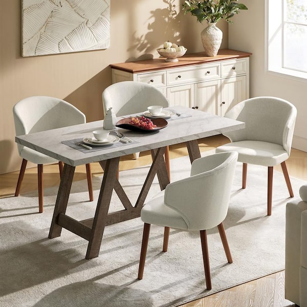JAYDEN CREATION Nuria Beige Upholstered Dining Chair with Wing Back and Solid Wood Tapered Legs (Set of 4)