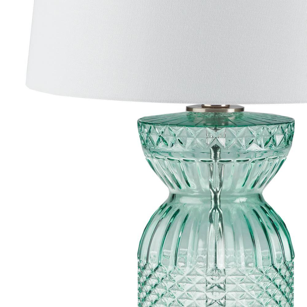 Aqua Blue Textured Glass Table Lamp with White Shade