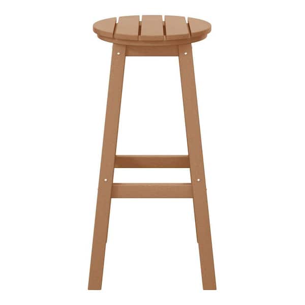Laguna 29 in. HDPE Plastic All Weather Backless Round Seat Bar Height Outdoor Bar Stool in, Teak