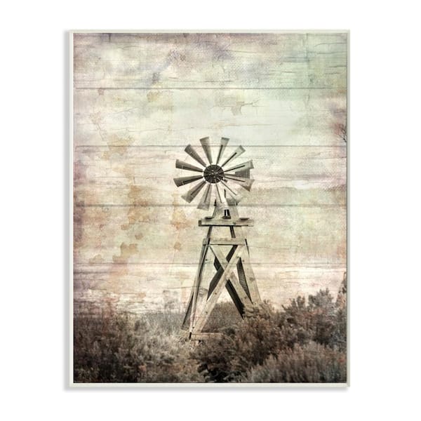 Stupell Industries 12 in. x 18 in. "Distressed Silent Windmill Photography with Rustic Wall Plaque Art" by Ramona Murdock