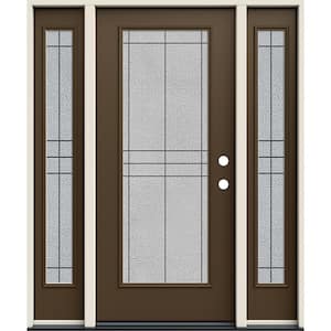 60 in. x 80 in. Left-Hand Full Lite Dilworth Decorative Glass Dark Chocolate Fiberglass Prehung Front Door w/Sidelites