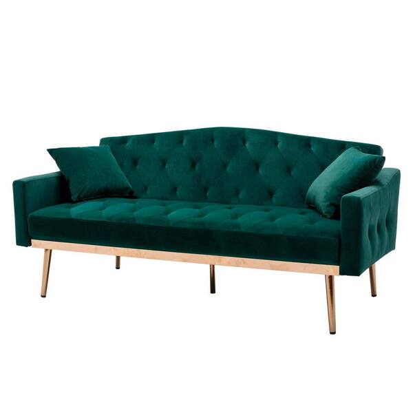 wetiny 65 in. Wide Green 2-Seat Square Arm Velvet Mid-Century Modern Straight Sofa