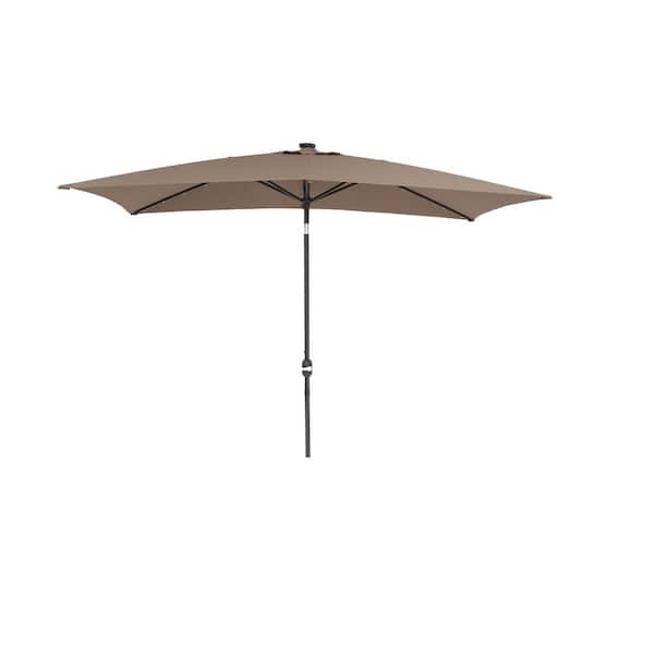Unbranded 10 ft. x 6.5 ft. Steel Patio Market Umbrella in Taupe with Solar LED Lighting