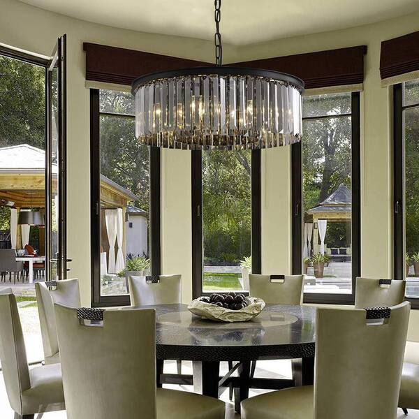 Siljoy 22 In 6 Light Black Crystal Modern Chandelier Drum Dining Room Pendant Lighting Shlp043 1 Siljoy 22 In 6 Light Black Crystal, Glass Drop Crystal Chandelier Black 32 Diameter