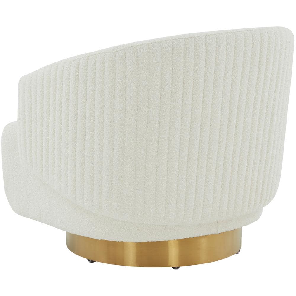 Pollyanne Ivory Boucle & Gold Swivel Barrel Accent Chair