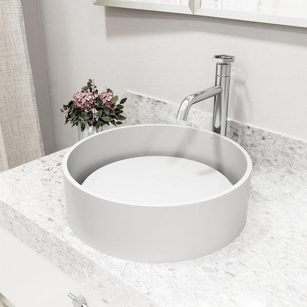 VIGO Anvil Round Vessel Bathroom Sink in White Matte StoneTM