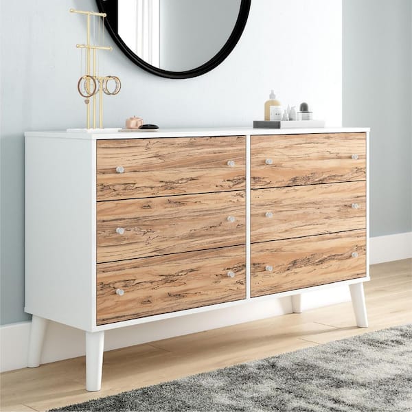Piperton White/Brown 6-Drawer 59 in. Dresser