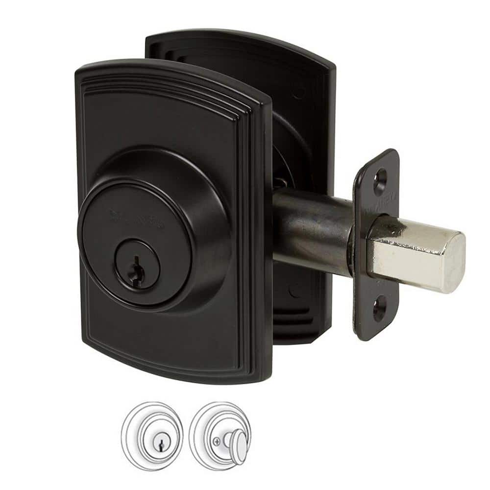 Matte Black Single Cylinder Deadbolt with Enlarged Back Plate
