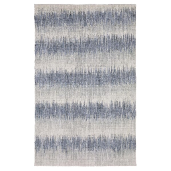 Cadence Blue/Ivory 9 ft. x 12 ft. Contemporary Striped Distressed Wool-Viscose Hand-Loomed Indoor Area Rug