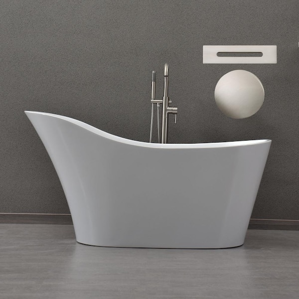 WOODBRIDGE Bradbury 59 in. Acrylic FlatBottom Single Slipper Bathtub with Brushed Nickel Overflow and Drain Included in White