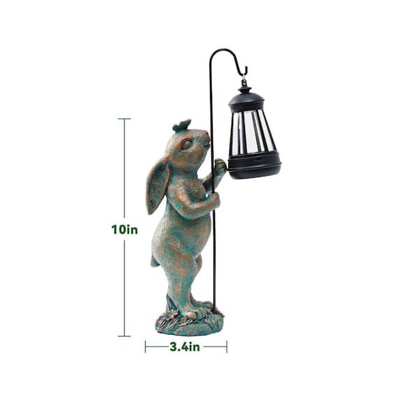 3 in. x 10 in. Bronze Resin Outdoor Bunny Garden Statue with Solar