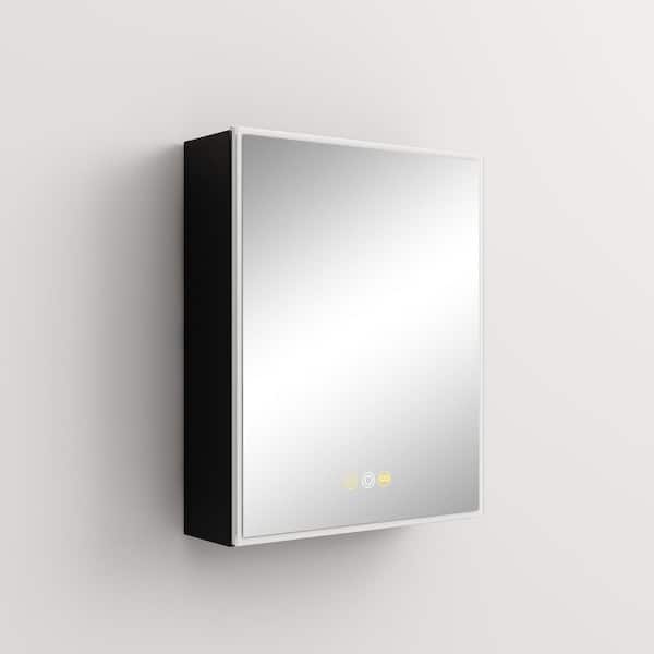 FUNKOL 24 in. W x 30 in. H Large Rectangular White Aluminum Recessed/Surface Mount Medicine Cabinet with Mirror