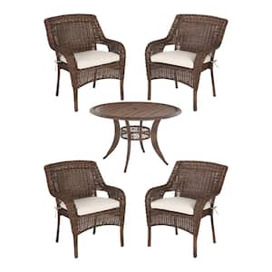 Cambridge 5-Piece Brown Wicker Outdoor Patio Dining Set with CushionGuard Almond Tan Cushions