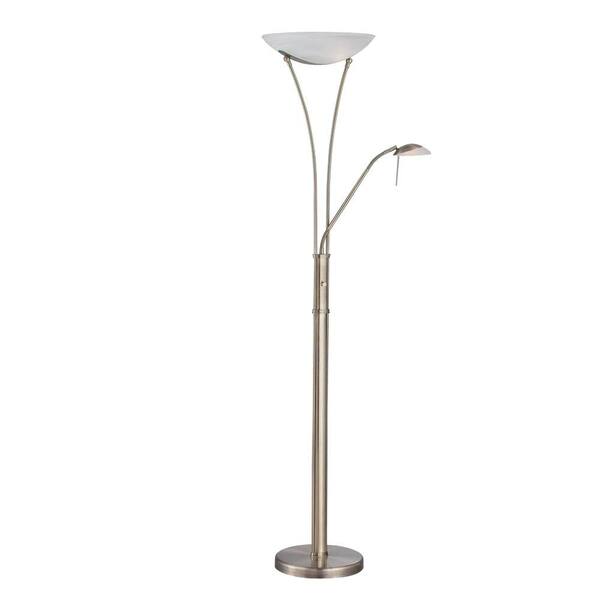 Illumine 70.5 in. Antique Brass Torchiere Lamp with Frosted Glass