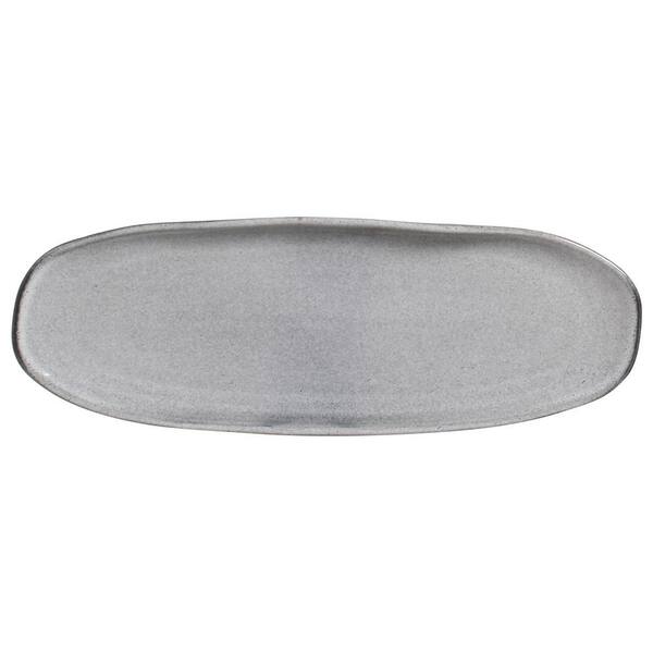 PORTO BRASIL 14.17 in. Dust Gray Stoneware Shallow Oval Platter Large Organic (Set of 4)