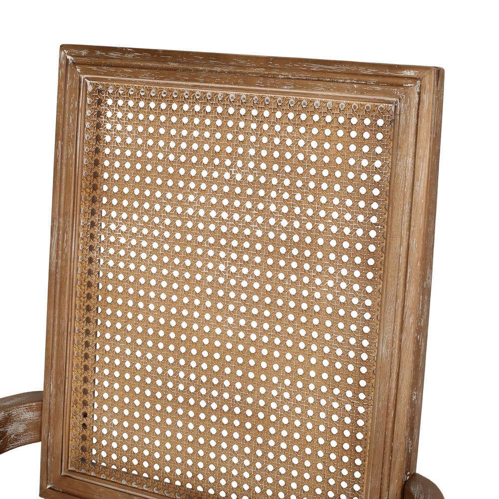 Beige Upholstered Wood and Cane Arm Chair Set