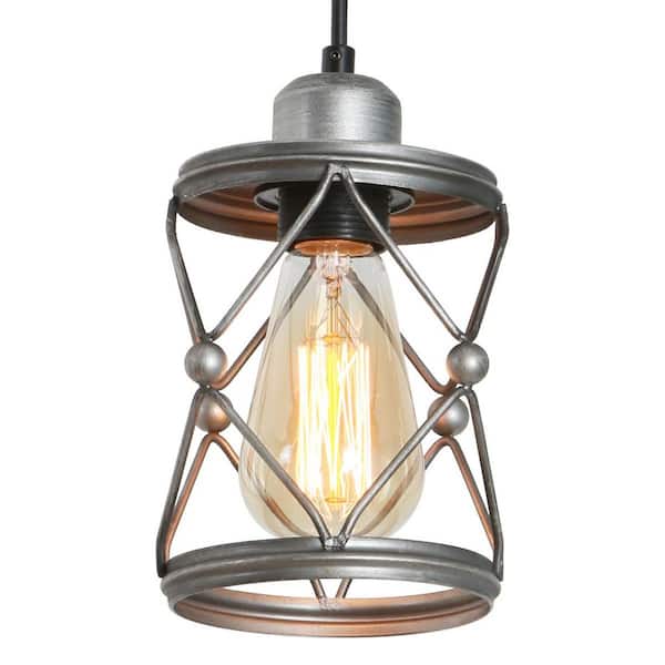 60-Watt 1 Light Silver Lantern Pendant Light with Metal Shade (Bulb Not Included)