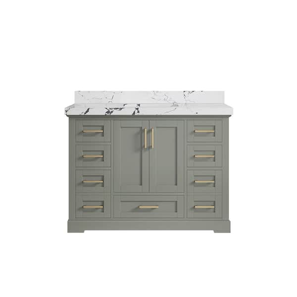 Willow Collections Boston 48 in. Single Sink Freestanding Evergreen Bath Vanity with Viola Night Quartz Top Unassembled