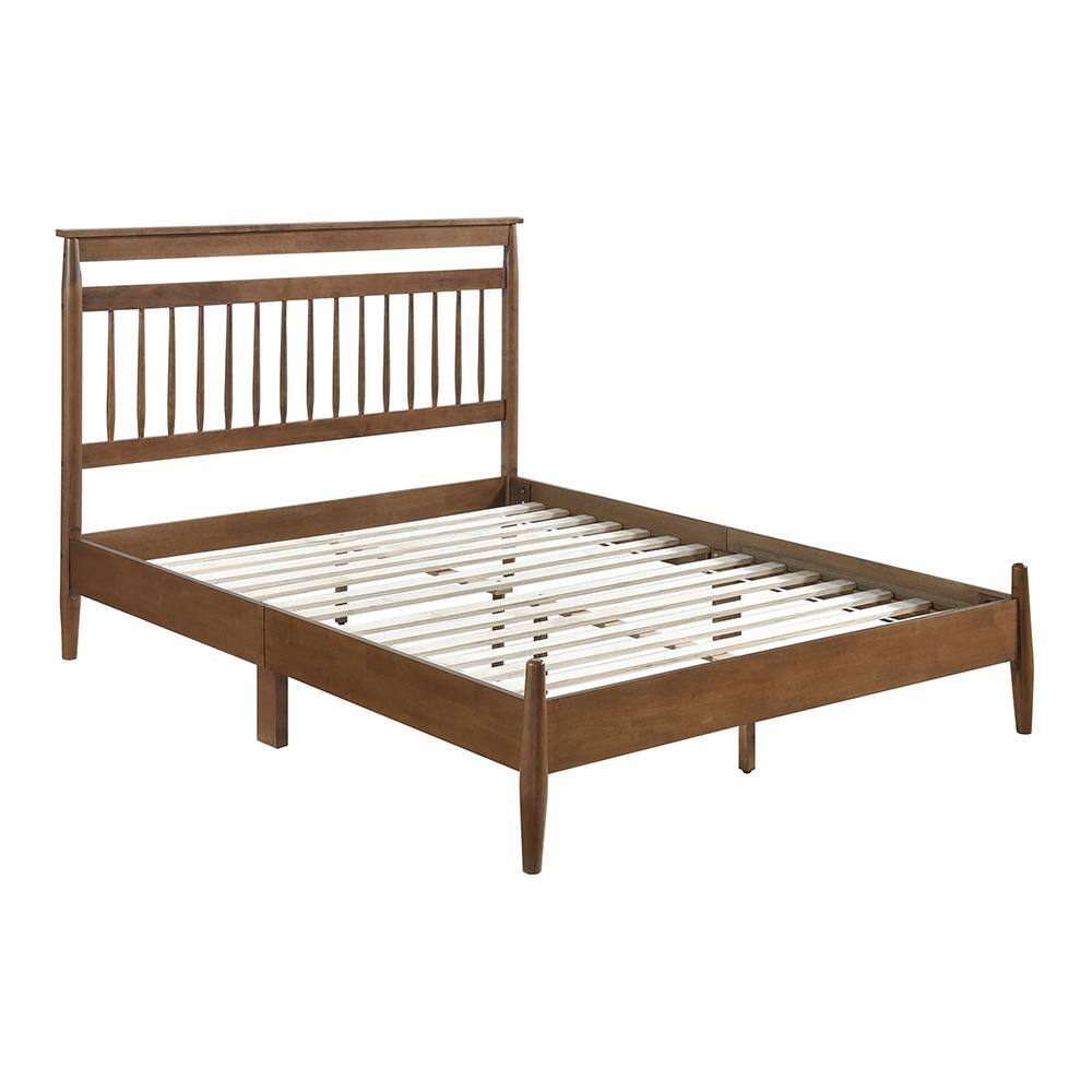 Chestnut Wood King Platform Bed with Spindle Headboard