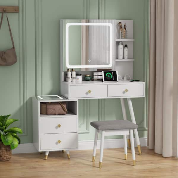 Karl home 1-Piece White Makeup Vanity Set with Adjustable Mirror