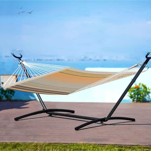 PATIOGUARDER 2-Person Outdoor Quick Dry Folding Portable Teslin Hammock in Coffee Stripes
