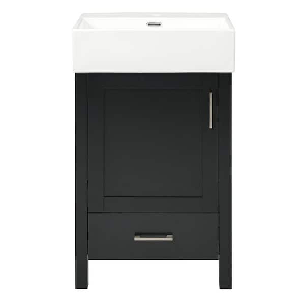 20.28 in. W x 15.16 in. D x 34.8 in. H Single Sink Bath Vanity in Black with White Ceramic Top and Drawer