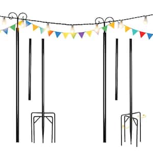 10 ft. String Light Poles 2 Pack Outdoor Metal Poles w/Top Arc Hook with 5-Prong Base