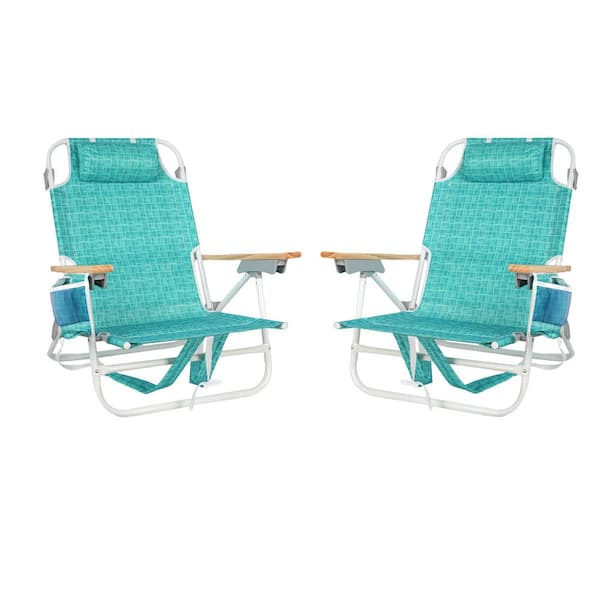 Unbranded 13 in. H 2-Pieces Teal Aluminium Folding 5 Position Chairs, Backpack Beach Chairs with Pouch