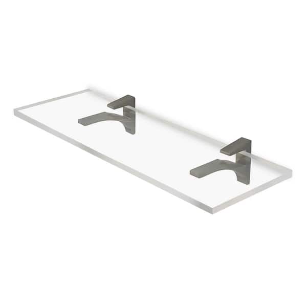 Fab Glass and Mirror 6 in. W x 0.75 in. H x 24 in. D Wall Mounted Clear Acrylic Rectangular Shelf 3/4 in. Thick in Brushed Nickel SC Brackets