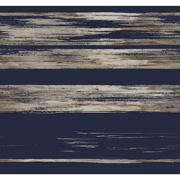 York Wallcoverings Ronald Redding Navy Horizontal Dry Brush Paper Unpasted Matte Wallpaper (27 in. x 27 ft.)
