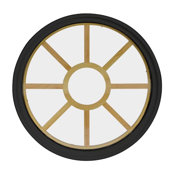 48 in. x 48 in. Round Bronze 6-9/16 in. Jamb 9-Lite Grille Geometric Aluminum Clad Wood Window